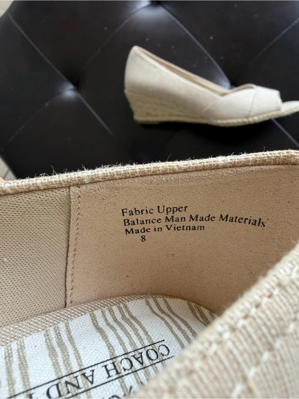 Coach and Four Womens Size 8 Beige Fabric Peep Toe Espadrille Wedge Shoes